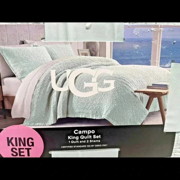 UGG Campo Quilt and Shams Set KING SIZE in Marble Soft Aqua 3 Pc Soft NEW - Picture 2 of 3